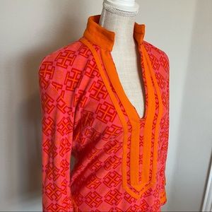 Tory Burch Pink and Orange Geometric Top